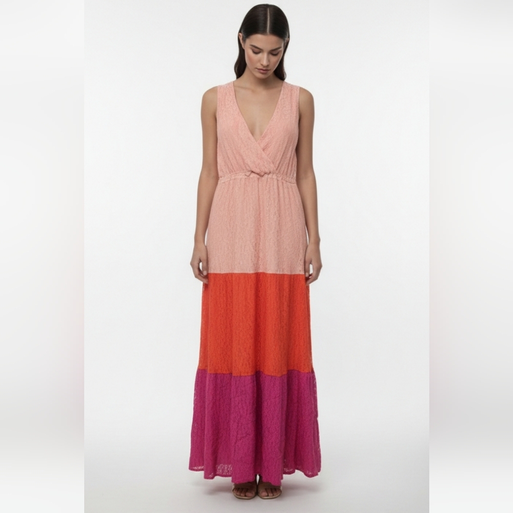Flying Tomato Dress Maxi Sleeveless Pink Orange Boho M